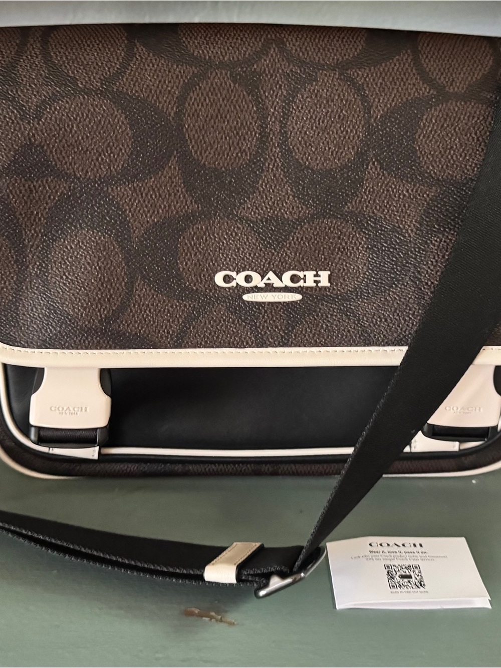 NWT!! COACH Racer Messenger Bag Signature Canvas Crossbody with Cream Trim.
